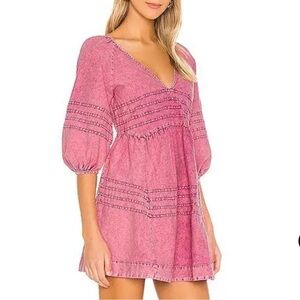 Free People Mini Dress Women’s Sz Medium Acid Rose Wash Babydoll Festival Rodeo